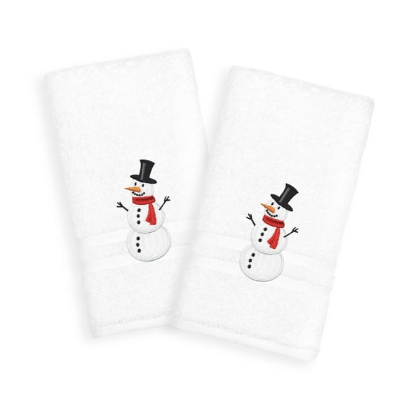 Authentic Hotel and Spa Snowman Embroidered Turkish Cotton Hand Towels (Set of 2) White
