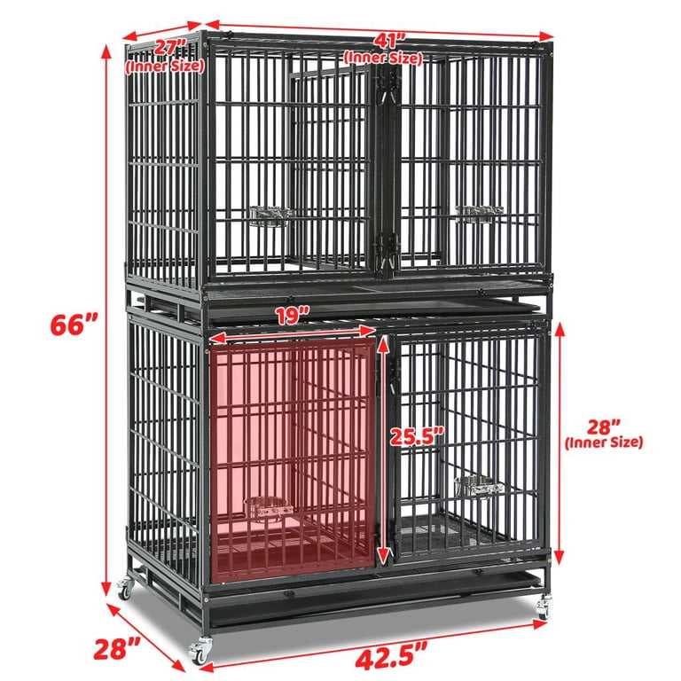 Homey Pet 43" Heavy Duty 2-Tier Dog Crate for Medium/Large Dogs