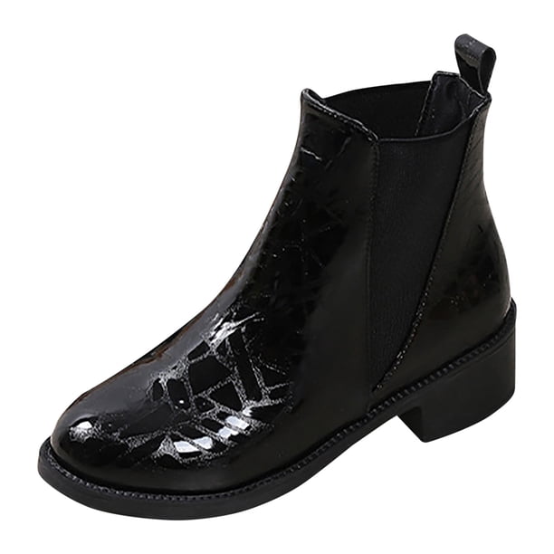 Zapatos Botines para mujer Nuevas botas de cuero con capa de perlita para mujer botines de punta redonda informales elegantes clásicos con patrón color negro para invierno (Black 7)