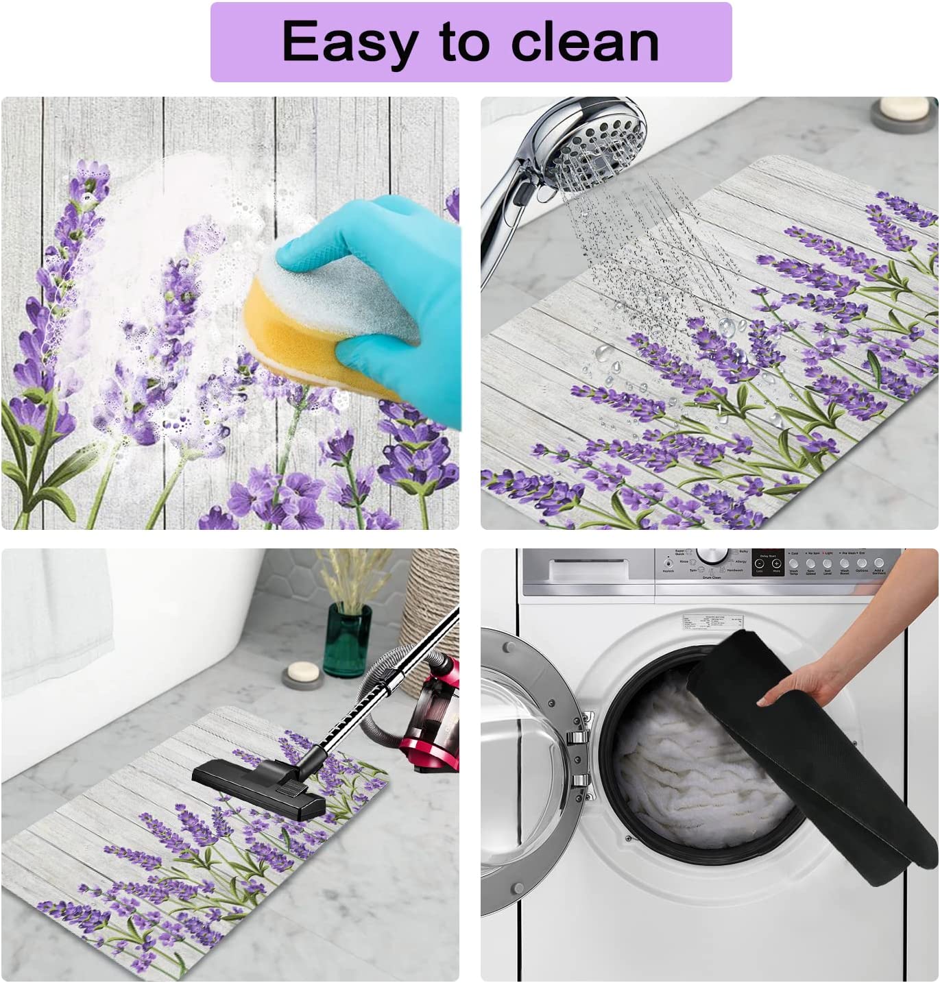 Lavender Bathroom Rugs-Diatomaceous Earth Bath Mat 20”x32” Floral Diatom  Mud Shower Mat Non Slip Resistant Quick Dry Rubber Lavender Bathroom Decor