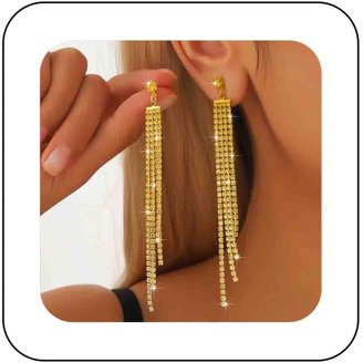 Long Rhinestone Dangle Earrings For Women - Colorful Crystal Tassel Earrings Wedding Party Boho Statement Jewelry Gift
