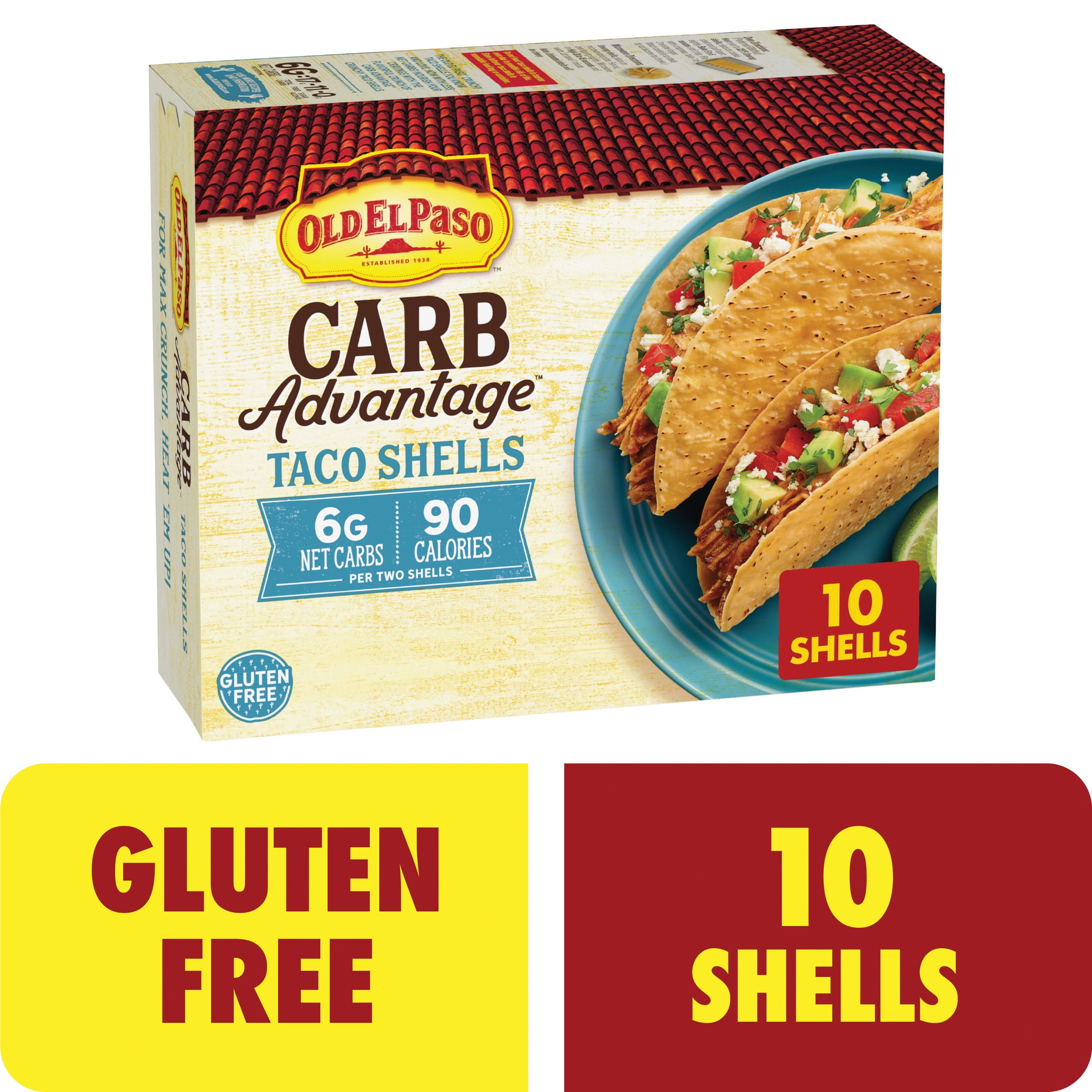 (6 pack) Old El Paso Carb Advantage Crunchy Taco Shells, 6g Net Carbs, 90 Calories, 10 Count, 4.6 oz