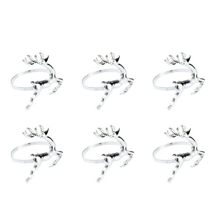 

6 PCS Elk Deer Napkin Rings Table Decorative Ornament for Christmas Wedding Parties Everyday Use (Silver)