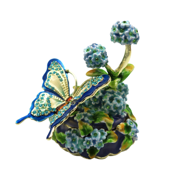 Metal Craft Enamel Ornament Blue Butterfly flowersJewelry Box Trinket counter decoration bithday gift trinket box for home decoration Necklace Rings Earrings Organizer
