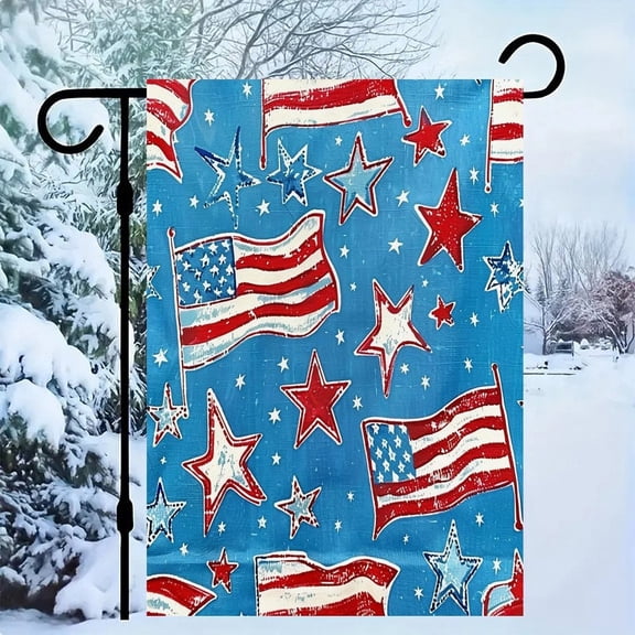 RKSupls Patriotic Linen Double Sided Garden Flag, Independence Day Themed Yard Decor, Mini Flags Stars Pattern Outdoor Banner for Holiday Lawn