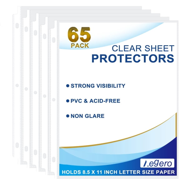 Sheet Protectors Aegero, paquete de 65 unidades, para encuadernación de 3 anillas, tamaño carta