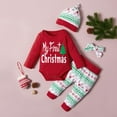 thumbnail image 4 of Baby Boy Girl Christmas Outfit, Esho My First Christmas Romper + Striped Pants with Hat & Headband, Infant Xmas Clothes Gift 0-18 Months, 4 of 8