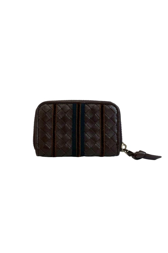 Pre-Owned BOTTEGA VENETA Intrecciato Leather Round Zip Coin Case, Brown, 64864 (Good)