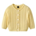 thumbnail image 2 of Sentuca Girls Cardigan Sweaters Size 0-1Y Knitted Openwork Long Sleeve Cardigan Lightweight Button-up Solid Color Casual Comfortable Infants Sweater Coats Beige, 2 of 7