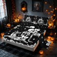 thumbnail image 2 of Homewish Halloween Couple Skeleton Queen Sheets, Gothic Rose Flower Queen Sheet Sets, Black White, 4 Pieces (1 Flat Sheet, 1 Fitted Sheet and 2 Pillowcases), 2 of 4