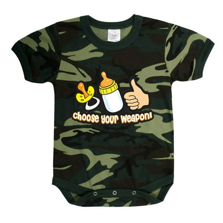 New Woodland Camo Choose Your Weapon One-Piece Infant -Toddler Bodysuit
