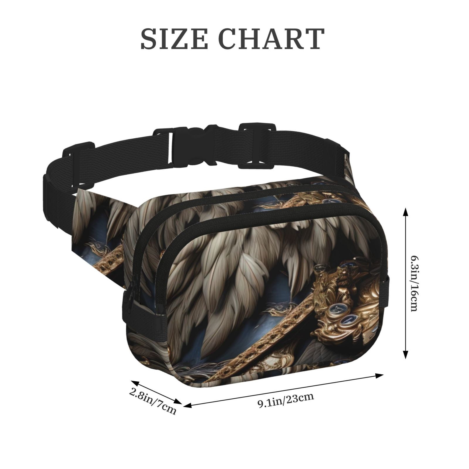 Picia Noble Style Bald Eagle Print Square Double-Layer Waist Bag Mini Adjustable Waist Belt Bag Exercise Running Travel Hiking