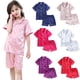 thumbnail image 2 of Conjunto de pijamas de seda satinada para niños y niñas, ropa de dormir de manga corta con botones, pantalones cortos clásicos, 6 meses a 11 años, 2 piezas, 2 of 4