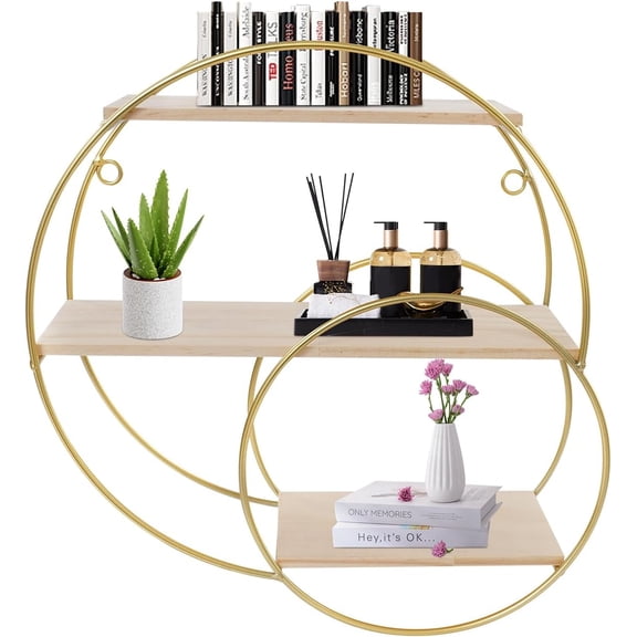 3 Tiers Circle Wall Mounted Shelf,Wall Decor Storage Display Rack Storage Display Rack Floating Shelves for Living Room Bedroom Kitchen(Round)