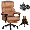thumbnail image 4 of Big and Tall 700LBS Heavy Duty Executive Office Chair with Metal Base, Linkage Armrest, Footrest, Extra Thick Wide Cushion, Silent Rubber Wheels, Light Brown, 4 of 8