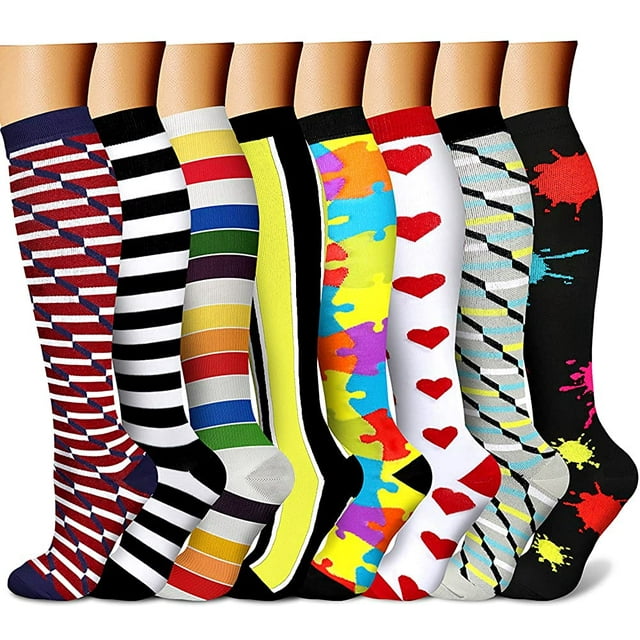 Chaussettes de Compression pour Femmes & Hommes Circulation (8 Paires) 15-20 mmHg Meilleur Soutien pour Course Cyclisme