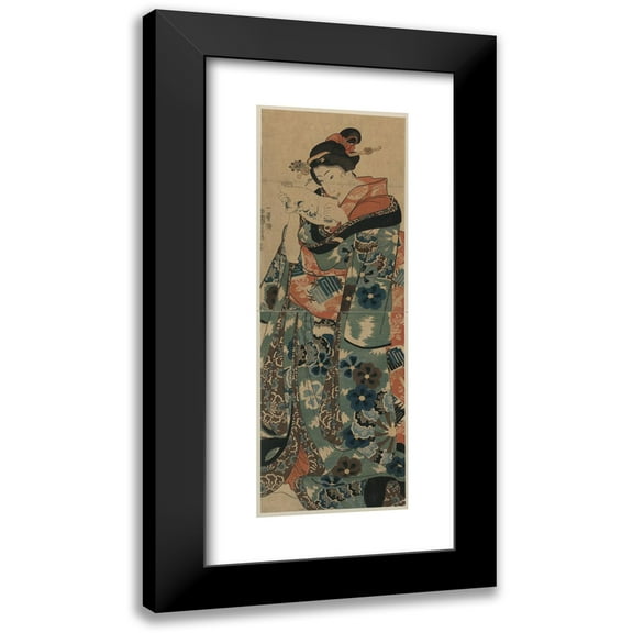 Utagawa Kuniyoshi 8x14 Black Modern Framed Museum Art Print Titled - Fumi Yomu Musume (1844)