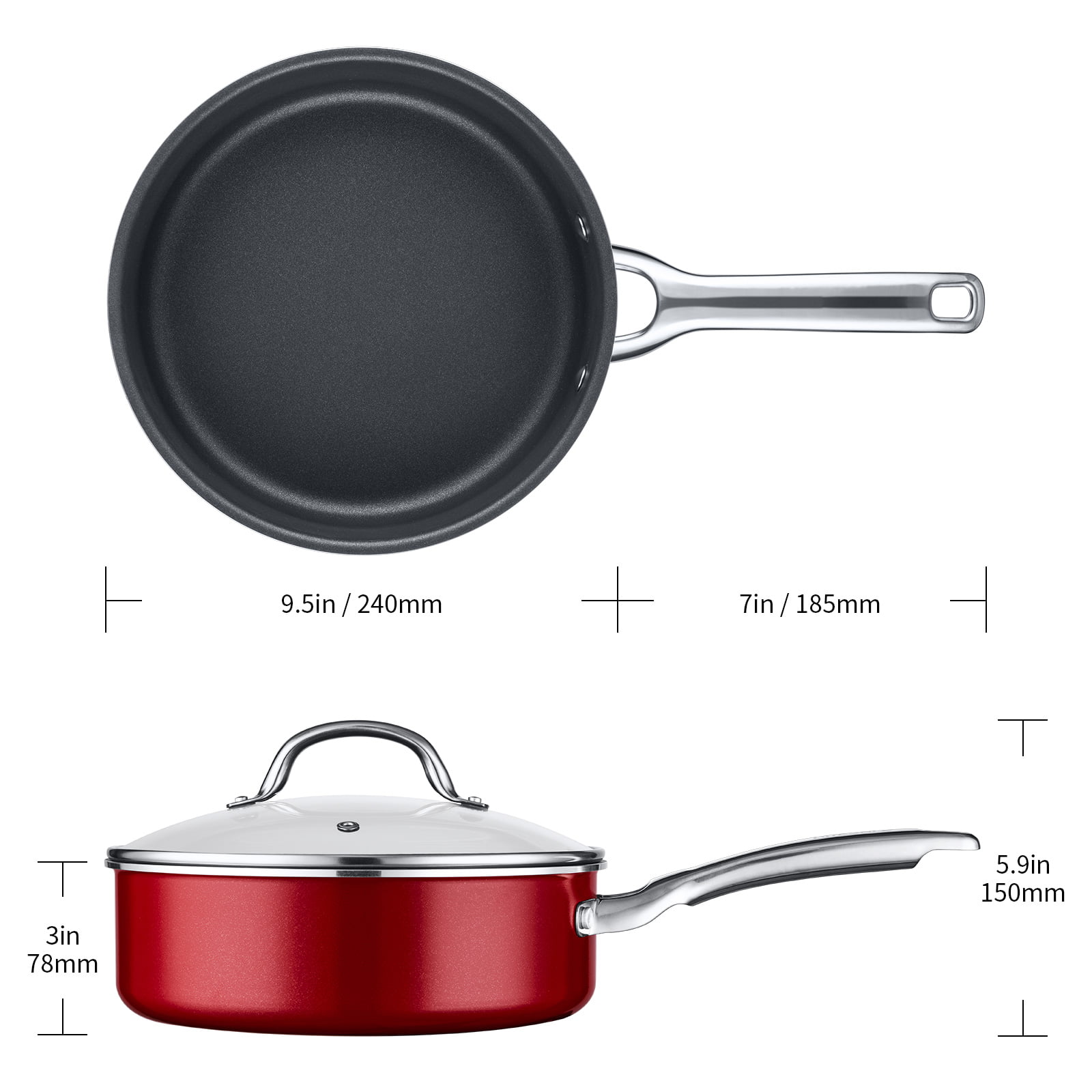 Generic ESLITE LIFE Deep Frying Pan with Lid Nonstick Saute Pan