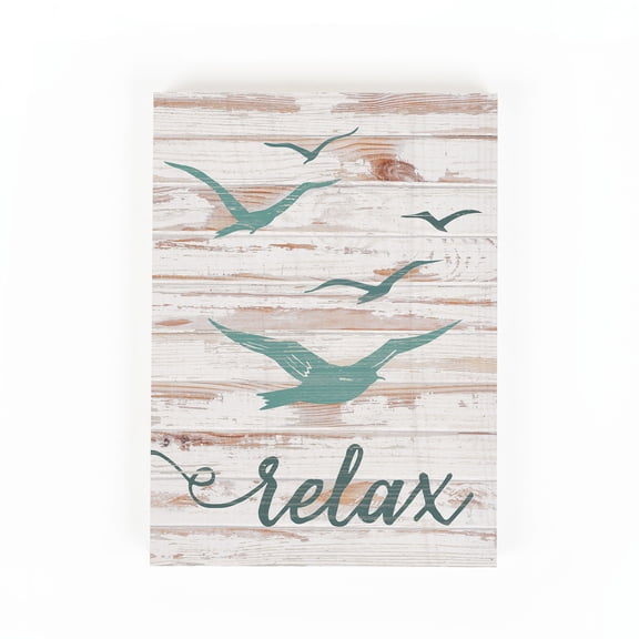 P. Graham Dunn Relax Seagulls Whitewash 5.5 x 7.25 Solid Wood Barnhouse Block Sign