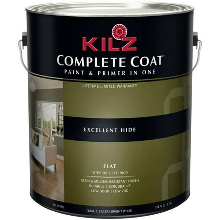 KILZ Complete Coat Flat Base Paint, Ultra Bright White, 1 Gallon