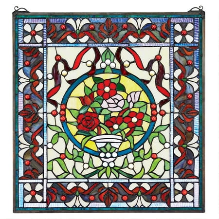 Design Toscano Panier des Fleurs Stained Glass Window