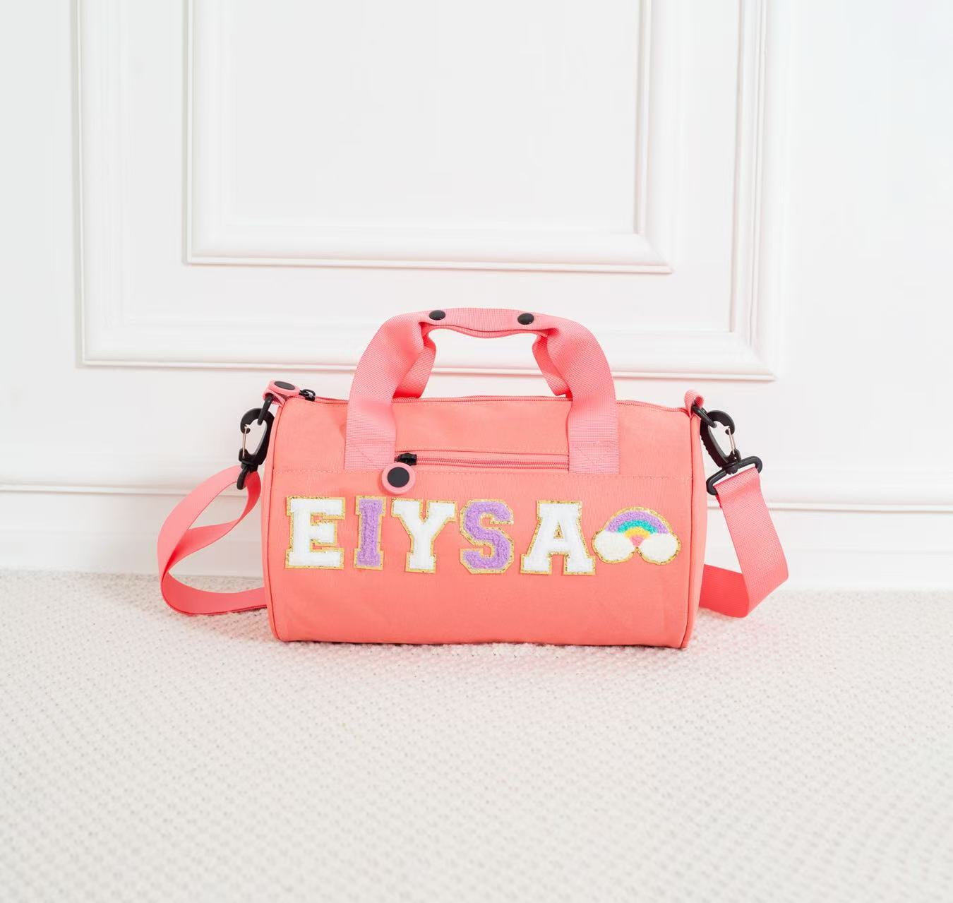 Personalized Sport Duffle Bag with chenille Letter,Custom Water Proof Dance Bag for Kids,Overnight Bag,Sewn Weekender Ballet Bag,Birthday Gift for Kids