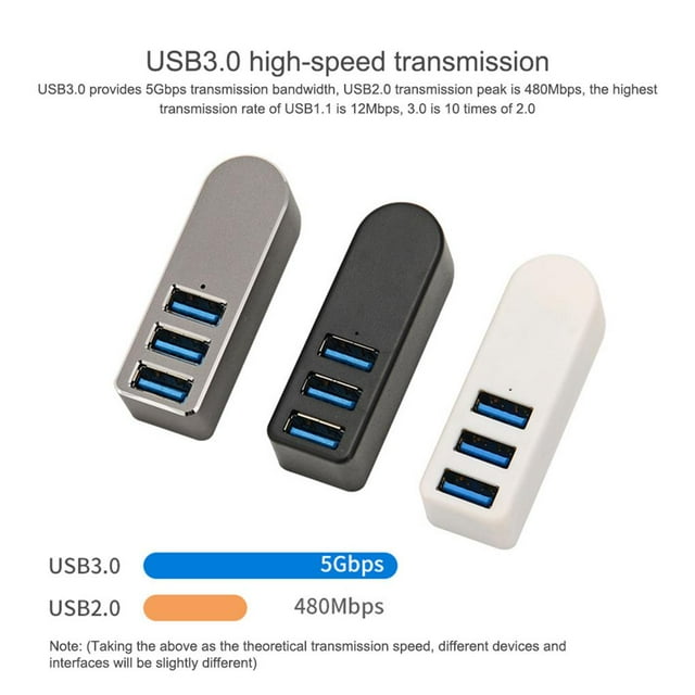stanreset 3-Port USB 3.0 Hub Aluminum Alloy Rotatable USB HUB Splitter Grey