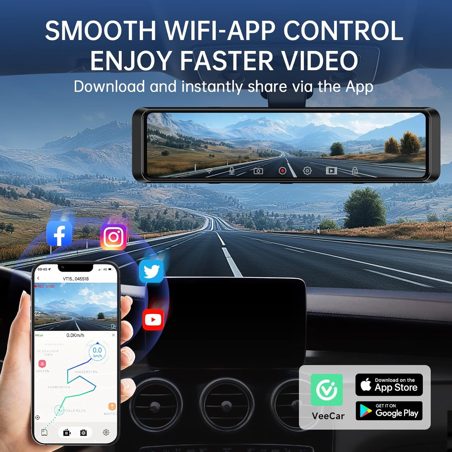 4K UHD Dual Dash Cam Front and Rear, 12"Touch Screen Mirror Dash Cam, Night Vision, Voice Control, G-Sensor, Including 32GB SD"