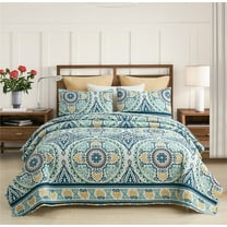 JML Quilt Set 3 Piece, Embossed Bedspread Bedding Set with 2 Shams, King, Atrovirens & Yellow