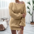 thumbnail image 6 of Women's Sweater Dress Knit Dress Long Sleeve Off Shoulder Solid Color Casual Winter Dress for Loungewear,Khaki,L, 6 of 7