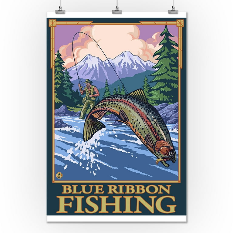 Montana - Blue Ribbon Fly Fishing - LP Original Poster (24x36 Giclee  Gallery Print, Wall Decor Travel Poster) 