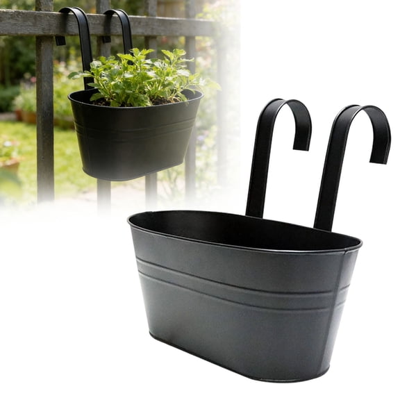 DUOYOU Metal Hanging Flower Pot Detachable Hooks Balcony Fence Planter for Outdoor Garden Decor Black