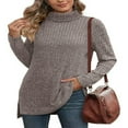 thumbnail image 1 of Ribbed Turtleneck Top for Women - Long Sleeve Basic Shirt with Side Slit, 1 of 5