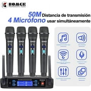 BOMGE Wireless Microphone System, Pro 4-Channel Cordless Mic Set with Four Handheld Mics, Fixed Frequency, Long Range 200ft, Ideal for Church,Karaoke, Events (V410)