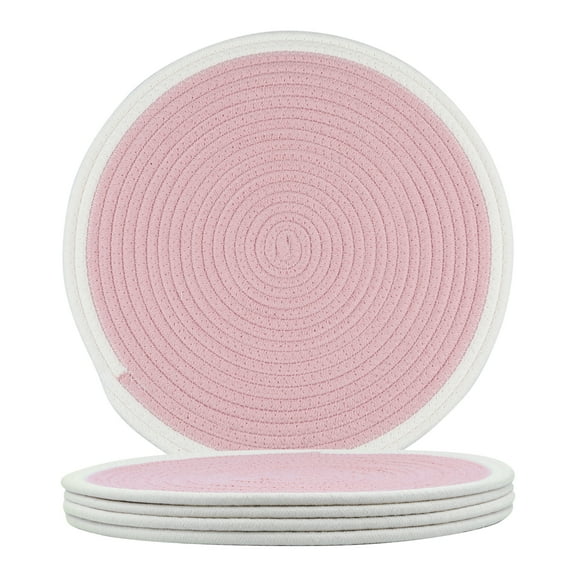 Unique Bargains Farmhouse Set of 4 Rattan Placemats for Dining Table Decor Pink