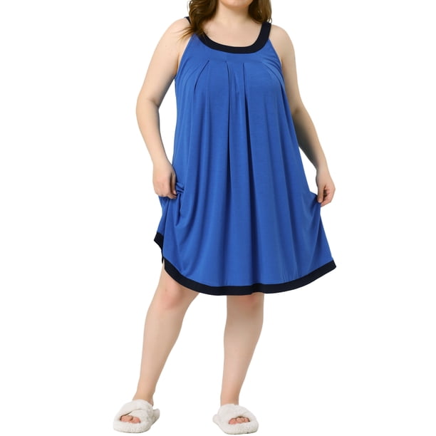 Agnes Orinda Túnicas de Noche de Talla Grande para Mujeres, Pijamas Sin Mangas, Camisones de Tirantes Anchos, Camisón con Cuello Redondo 2X Azul Real