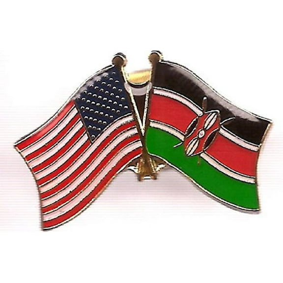 Pack of 50 Kenya & US Crossed Double Flag Lapel Pins, Kenyan & American Friendship Pin Badge