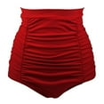 thumbnail image 2 of Sopiago Women's Ruched High Waisted Bikini Bottom Retro Vintage Bathing Suit Bottom for Women Swim Short Tankinis Red,L, 2 of 5