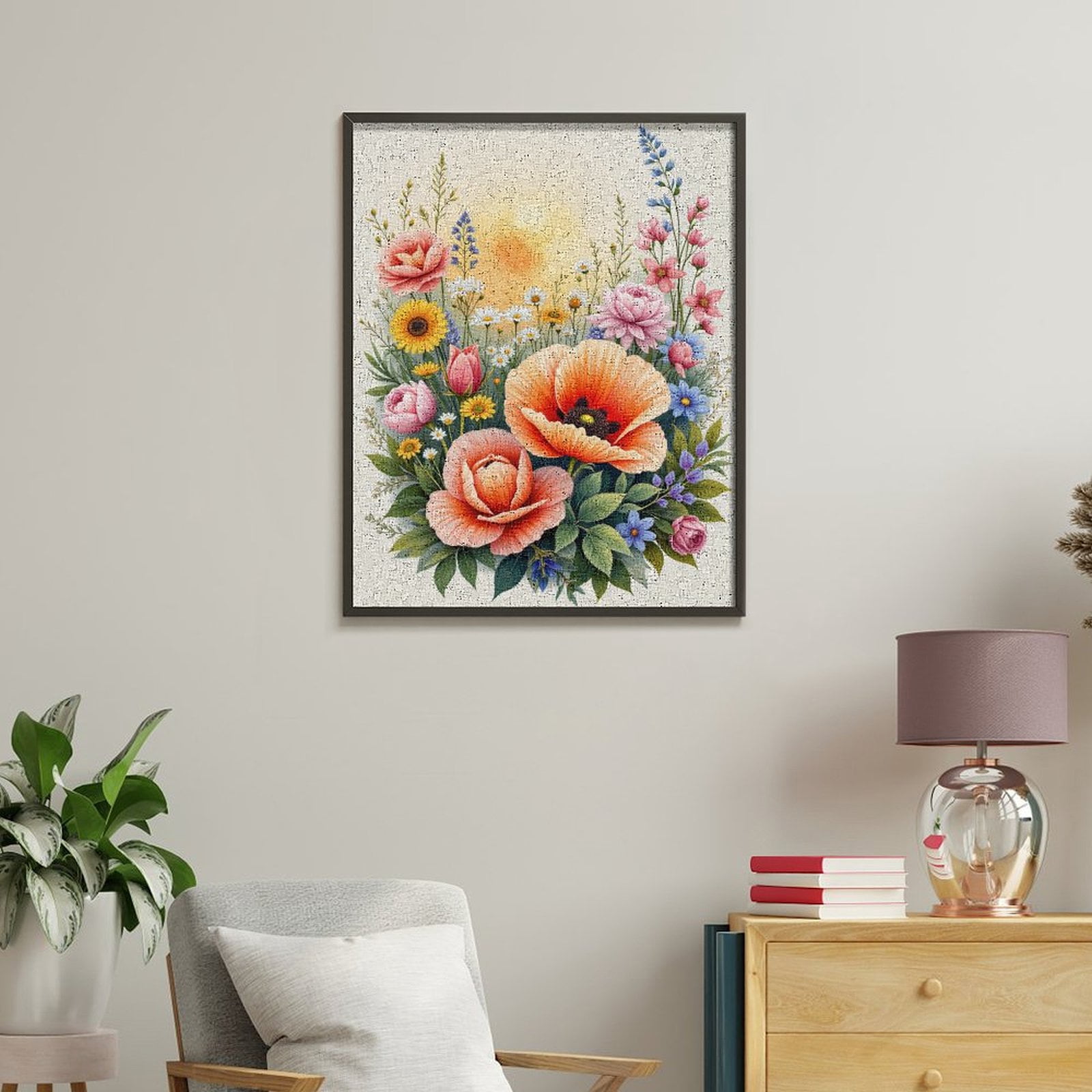 Paint by Numbers Kit for Adults, Bright Floral Sunrise Arrangement Paint by Numbers, Easy Paint by Numbers Kit for Adults Beginner, DIY Adult Paint by Number Kits on Canvas, Home Decor