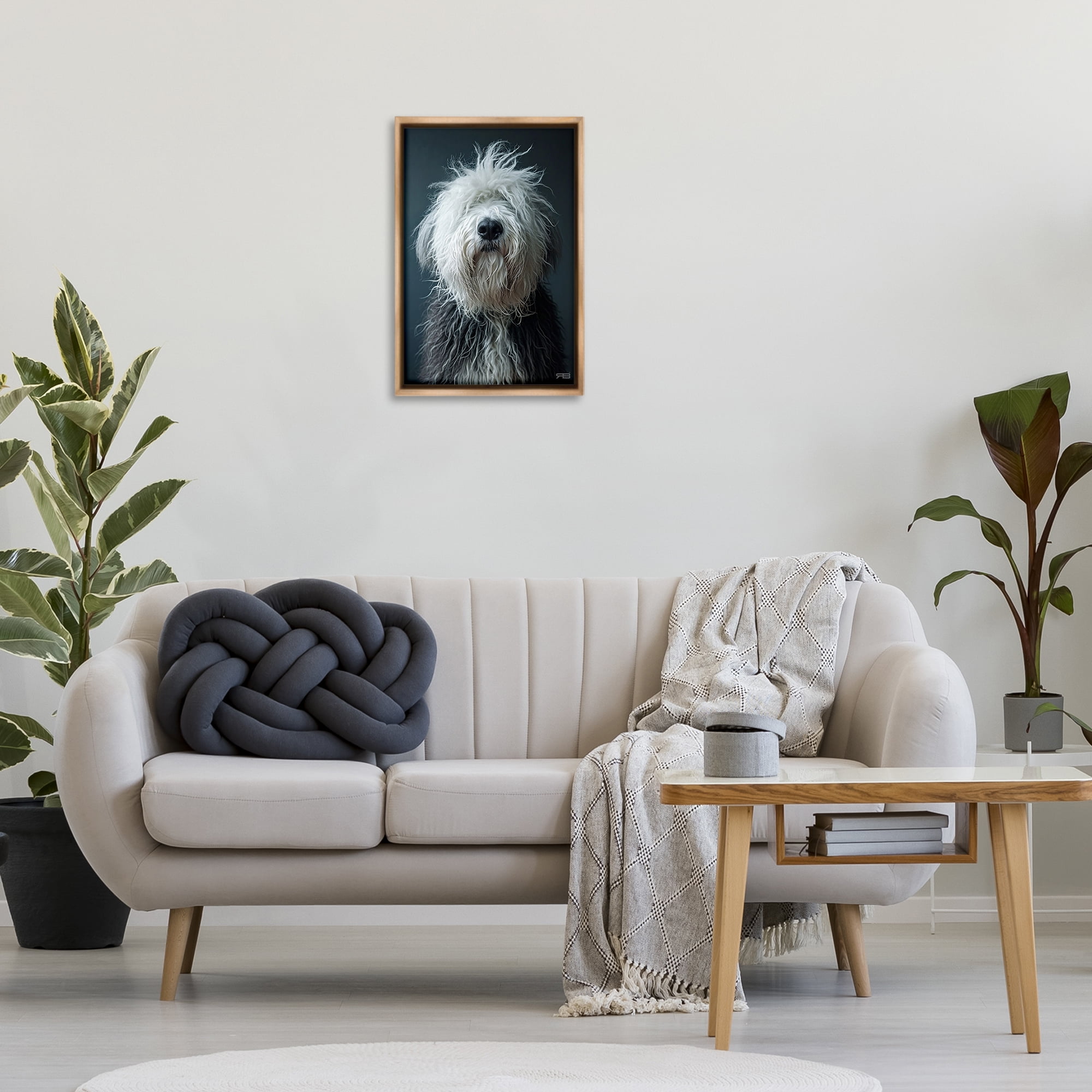 Stupell Industries Shaggy Pup Portrait Animals & Insects Painting Brown Floater Framed Canvas Art Print Wall Art, 17 x 25