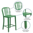 thumbnail image 6 of Flash Furniture Commercial Grade 2 Pack 24" High Green Metal Indoor-Outdoor Counter Height Stool with Vertical Slat Back, 6 of 14