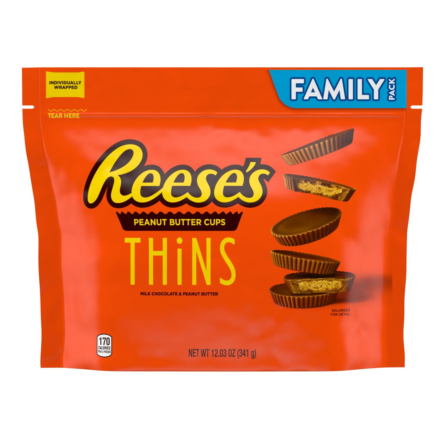 Reese's THiNS Milk Chocolate Peanut Butter Cups Candy, Individually Wrapped, 12.03 oz, Family Pack