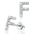 thumbnail image 1 of Pendientes pequeños de plata esterlina Silvora con inicial de circonita cúbica letra F regalo de cumpleaños Navidad, 1 of 8
