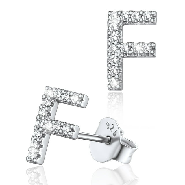 Pendientes pequeños de plata esterlina Silvora con inicial de circonita cúbica letra F regalo de cumpleaños Navidad
