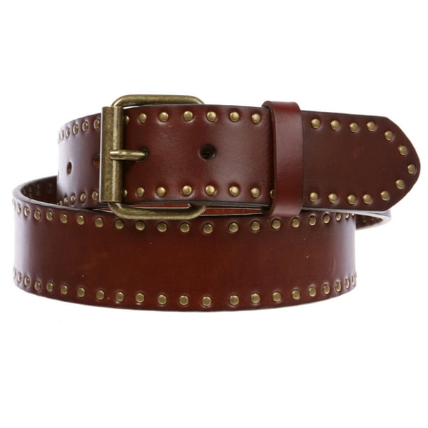 Beltiscool Genuine Vintage Retro Circle Studded Leather Belt Interchangeable buckle