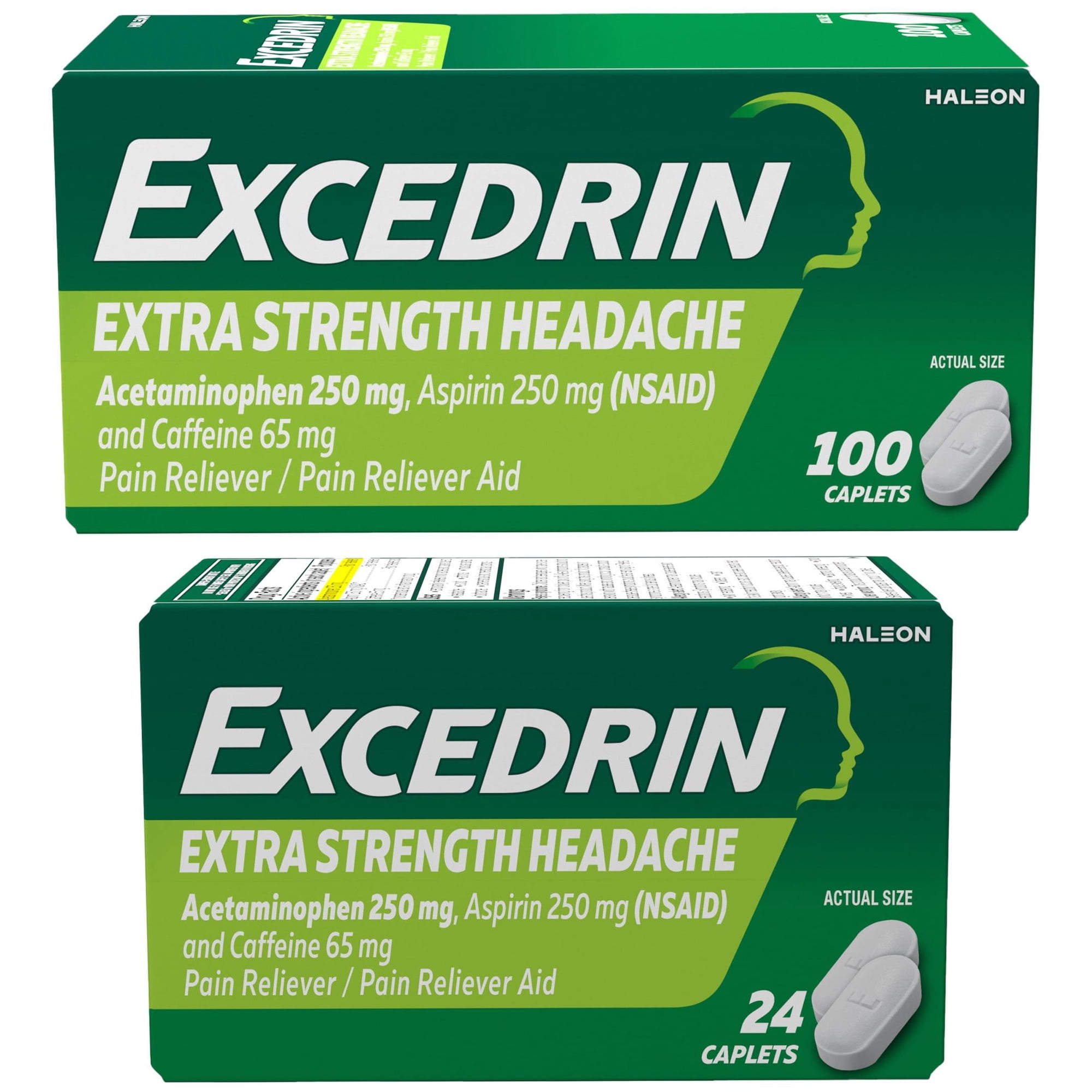 Excedrin Extra Strength Headache Relief Caplets, 100 Count + Excedrin Extra Strength Pain Reliever and Headache Medicine Caplets, 24 Count