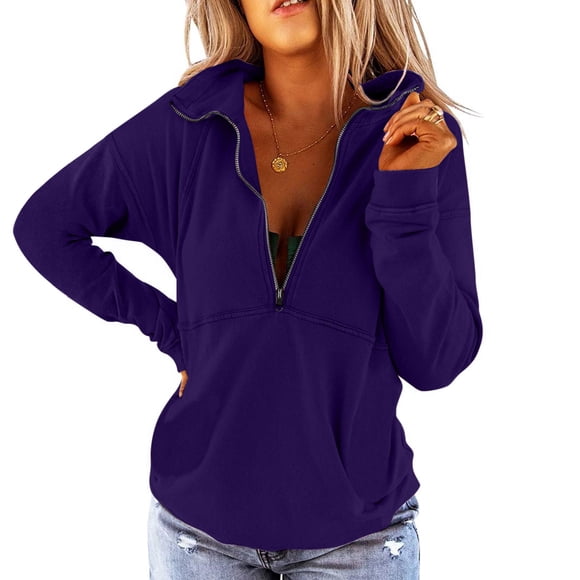 DondPO Essentials Hoodie Hoodies for Women Pullover Zipper Women's Solid Top Color Sweater Casual Women's Hoodies Sweatshirts Zip Up Hoodie Women Sweatshirt for Women Purple XL