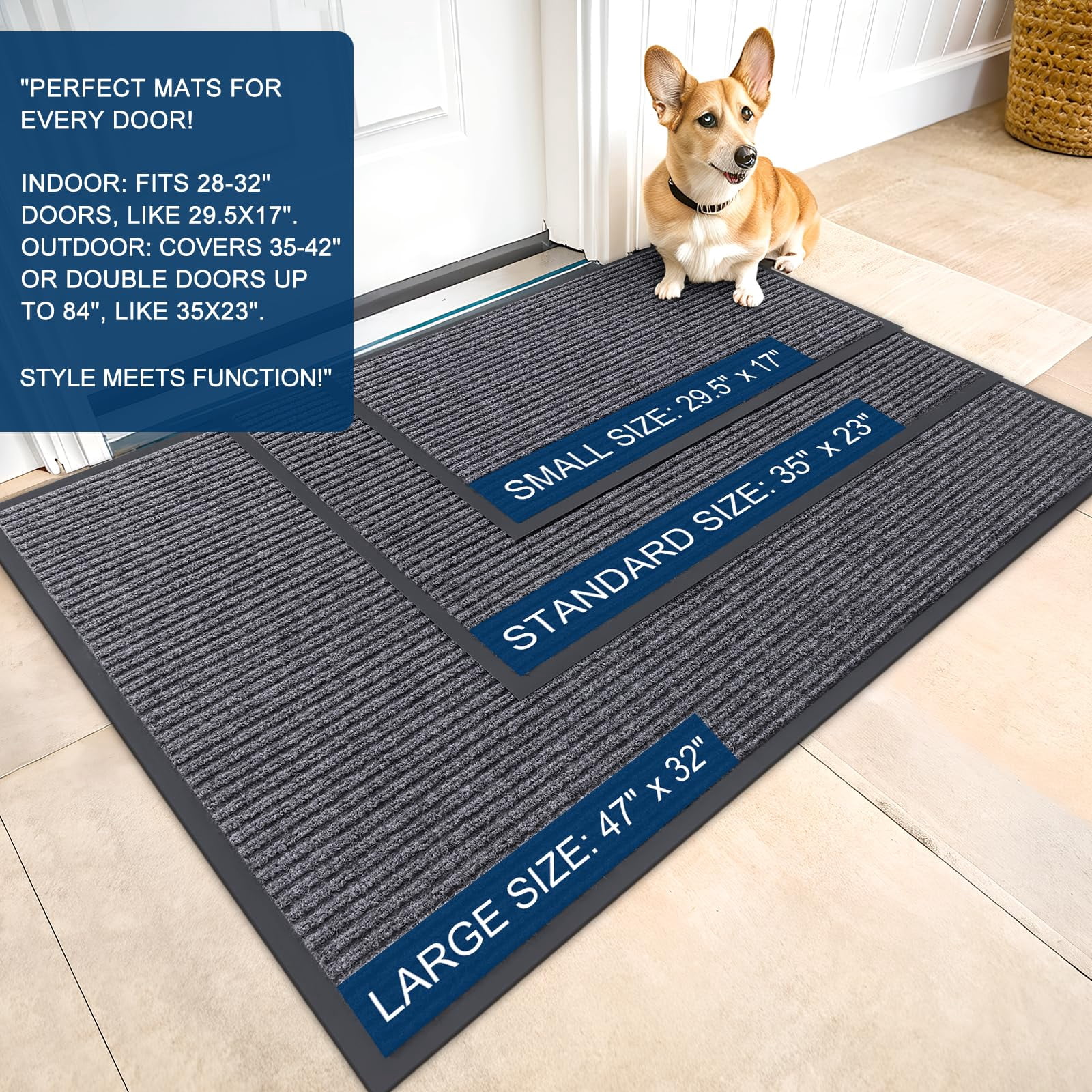Front Door Mat Indoor Outdoor Entrance  2-pack 29.5 X 17 Inch Waterproof Heavy Duty Doormat Fade Resistant Low Profile Easy Clean Patio Porch Welcome Floor Mats For Entry Grey
