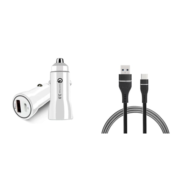 18W Premium Car Charger for TCL 50 XL NXTPAPER 5G (High Power Fast Charging Dual USB-C and USB-A Ports) with USB Type-C Cable (3.3 Feet)