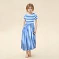 thumbnail image 2 of MNCEKFOD Sun Dresses for Girls 2025 Vacation Trendy Striped Print Short Sleeve Toddler Ankle Length Breathable Relaxed Fit Dress Blue 4-5 Y, 2 of 7